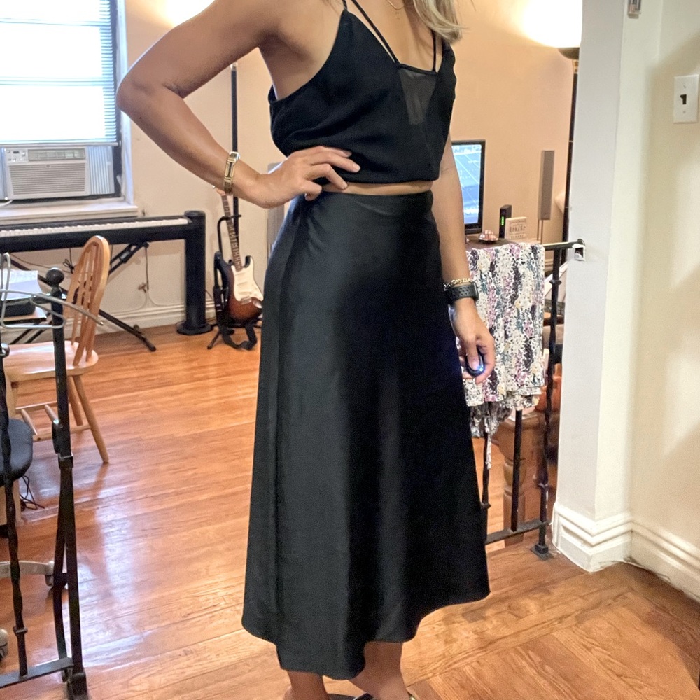 NWT Black Satin Midi Skirt
